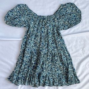 Floral Blue Puff Sleeve Sundress
